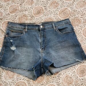 Signature by Levi Strauss Blue Jean Shorts with Distressed Details